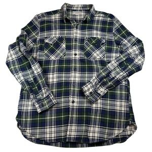 Wallace & Barnes J.Crew Mens Large Plaid Flannel Button Down Shirt Blue Green